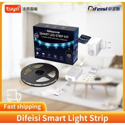 Tuya Smart Home Difeisi LED light Strip 2m RGB Colorful WiFi Remote Control Ambiance LightStrip work With Google Assistant Alexa