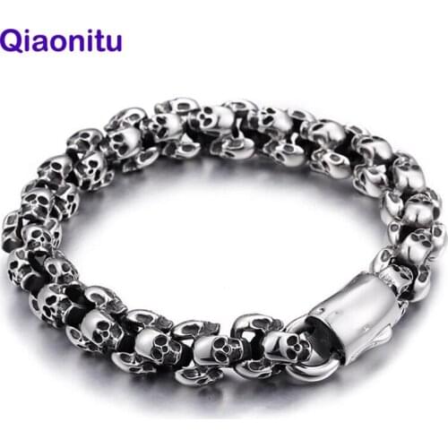 Heavy Punk Rock Biker Chain Bracelet Jewelry Men Women Hiphop Matte Stainless Steel Skull Skeleton Mens Bracelets 2021 Pulsera