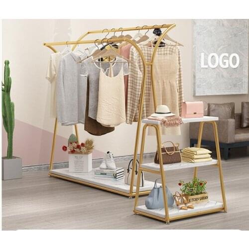 Clothing store display rack hanger for womens wear display rack for childrens wear gold iron hanger hanging clothes pole cloth