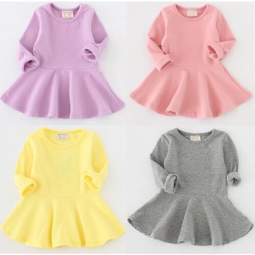 2018 Spring And Autumn New Pattern Girl Dress Pure Cotton Lotus Leaf Side Length Sleeve O-neck Dress Children Clothing 1-4Y