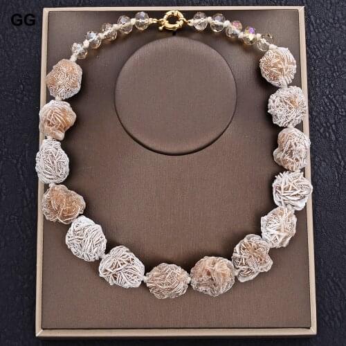 GuaiGuai Jewelry 20'' Natural Desert Rose Selenite minerals clusters pocket rough beads choker Necklace women hyperbole style