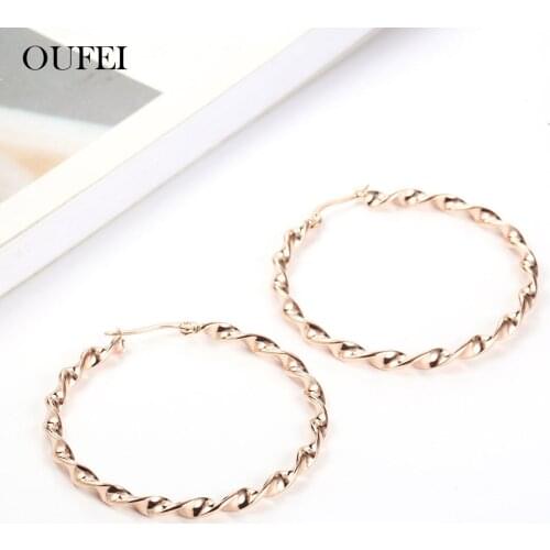 OUFEI Rose Gold Woman Hoop Earrings Stainless Steel Earrings For Women Earings Fashion Jewelry Accessories Bohemian