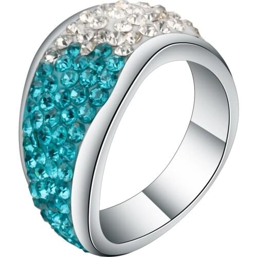 Hainon Wedding Bridal Party Ring Jewelry different Color Line Crystal Fashion Jewelry Ring Wholesale Silver color Ring for women