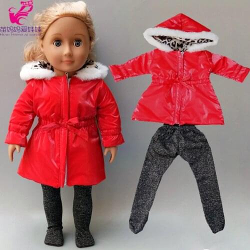 18 inch doll clothes for winter red down coat leopard leggings for 43cm Baby new born doll outfit for 18" girl doll jacket