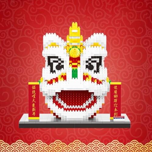 1860pcs Chinese Festival Lion Dance head cover Building Blocks mini particles Assemble Educational Toys Gifts for Children