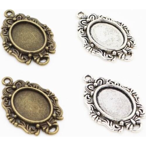 20pcs 10x14mm Inner Size Antique Silver Plated Bronze Classic Flower Style Cameo Cabochon Base Setting Pendant necklace findings