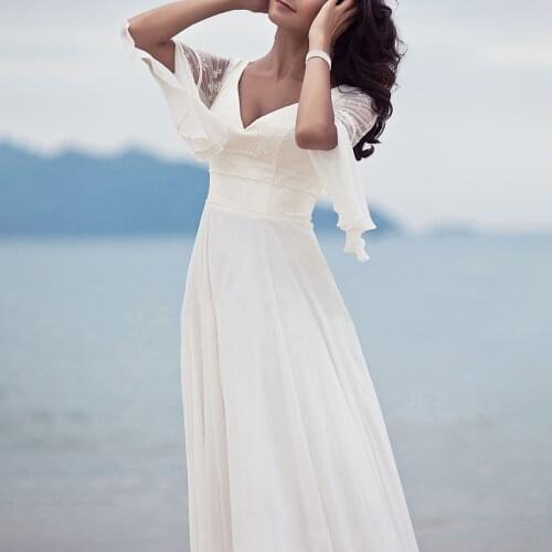 White Long Sleeve V-Neck Beading Wedding Bridesmaid Dress Beach 2021 Backless Chiffon Bridal Gowns Custom Made Robe De Mariee