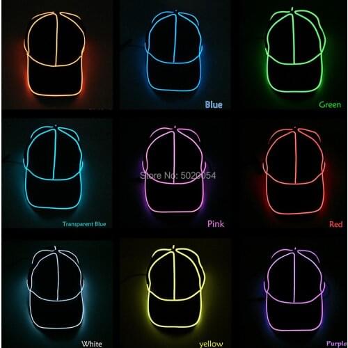 Hot Selling EL Cold Wire Glowing Baseball Cap Cotton Mens Light Up Hat Solid Unisex Snapback LED Flashing Hip Hop Hat