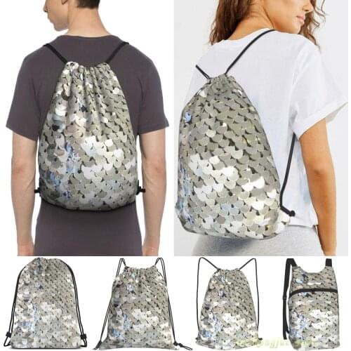 Sparkly Silver Sequins Women Drawstring Sackpack Gym Bags Men Outdoor Travel Backpacks For Training Fitness Swimming Bag