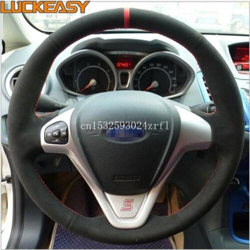 Black Suede Hand-stitched Car Steering Wheel Cover for Ford fiesta ST ESCORT EcoSport