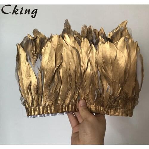 Cking Goose Feather Trims 10 Yards Golden Geese Feather 15-20cm Fringes Ribbons for Dress Skirt Cloth Belt decorative Clothing