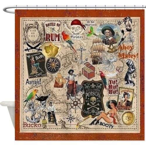 Bathroom Polyester Pirates Decorative Fabric Shower Curtain
