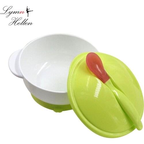 Baby Infant Learning Feeding Suction Bowl Sucker Cover Handle Utensil Spoon Toddler Children Slip-resistant Tableware Set