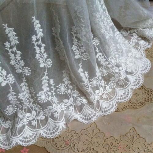Cotton Embroidered flower Soft Mesh Lace Trim Scallops Border trim For Wedding Dress Dec, Veil, Clothing Hem, Curtain, By 1 yard