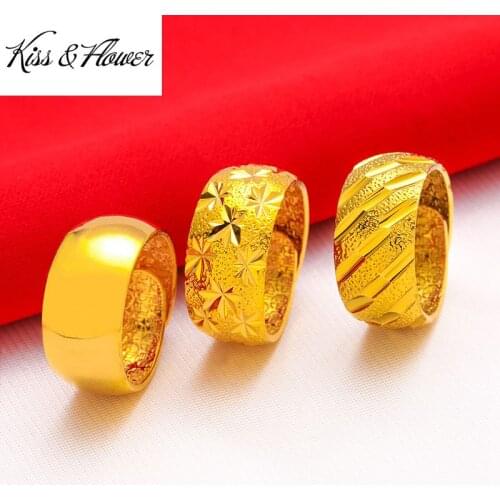 KISS&FLOWER RI66 Fine Jewelry Wholesale Fashion Man Boy Birthday Wedding Gift Starry Meteor Shower Wide 24KT Gold Resizable Ring