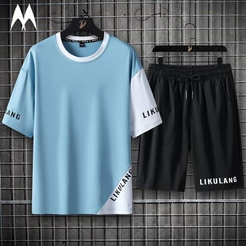 Mens Tracksuit Sets 2021 New Summer Solid Color Sweat Suits Fashion Patchwork Short Sleeved Shorts Set Men Summer Sportwear