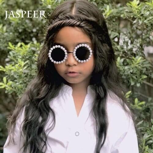 JASPEER Round Children Sunglasses Pearl Kids Sun Glasses Boy Girls UV400 Goggle Vintage Mirror Handmade Punk Eyewear