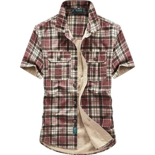 Summer Plaid Shirt Men Military Casual Short Sleeve Cotton Button Up Shirt Large Size M-4XL Thin Breathable Camisas Para Hombre