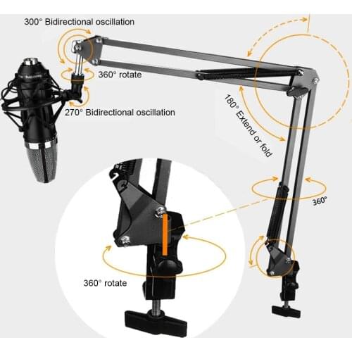 Metal Adjustable Mic Desk Stand Live Radio Recording Microphone Phone Foldable Stand Holder Metal Material Loading 2KG Mic Stand