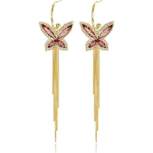 Small design sense butterfly long tassel earrings women simple temperament earrings Trend elegant exquisite Womens Earrings