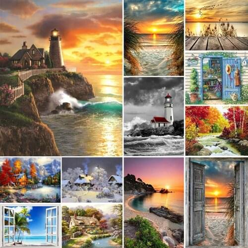 5D Diamond Painting Kits Landscape Sunset Sea View Full Round With AB Drill Embroidery Painting Mosaic DIY Home Decoration Gift