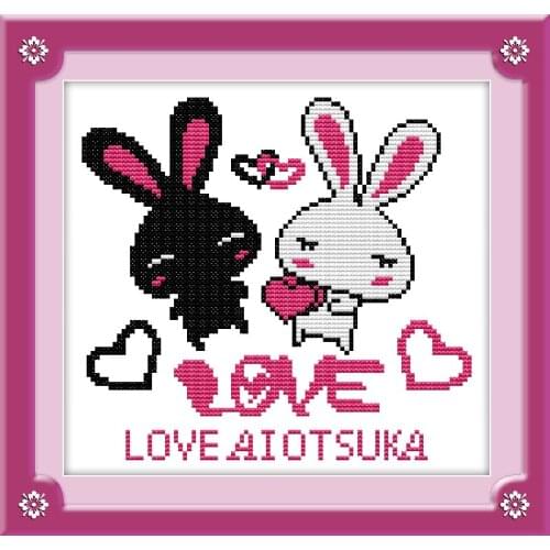 LOVE rabbits cross stitch kit cartoon 14ct 18ct count canvas stitches embroidery DIY handmade needlework plus