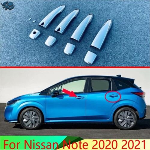 For Nissan Note 2020 2021 Car Accessories ABS Chrome Door Handle Cover With Smart Key Hole Catch Cap Trim Molding