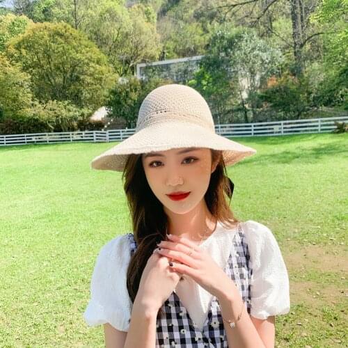 New Knitted Wide-brimmed Floppy Empty Top Hat with Bowknot Foldable Ladies Beach Outdoor Riding Sun Sun Hat Panama Fishing Hat