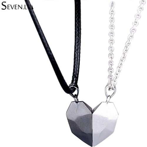 2pcs wishing stone magnet necklace for couples friendship heart-shaped pendant metal charm necklace for men and women gifts