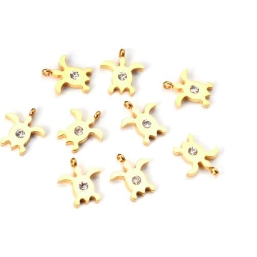 ASON 10pcs/Lot Stainless Steel Lock Flower Animal Pendant for Bracelet Necklace Jewelry Making Charm with Cubic Zirconia Finding