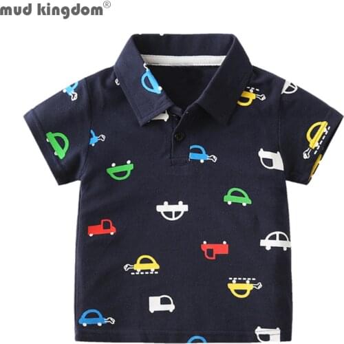 Mudkingdom Boys Polo Shirts Summer Short Sleeve Fashion Cartoon Car Print Tops Casual Lapel Boys Clothes