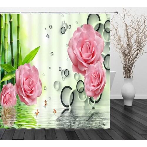 3D Printing Modern Cartoons Landscape Shower Curtain Rose Flowers Bird Bath Curtain With Hooks Bathroom Home Waterproof Scenery