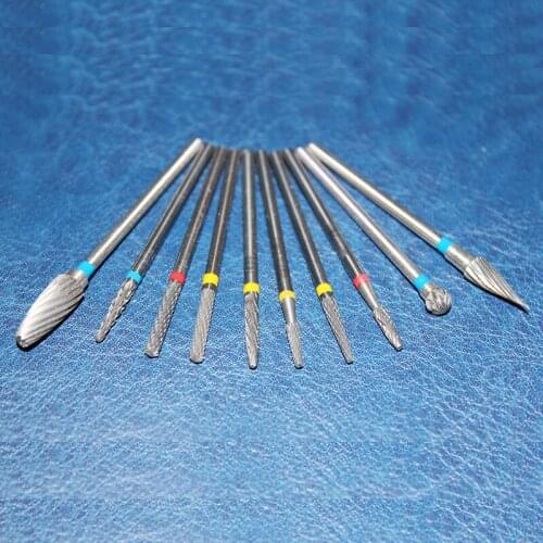 10 Pcs/set Tungsten Steel Dental Burs Lab Burrs Tooth Drill Nail File Drills Manicure Grinding Head Rotary Burrs 2.35mm (3/32'')