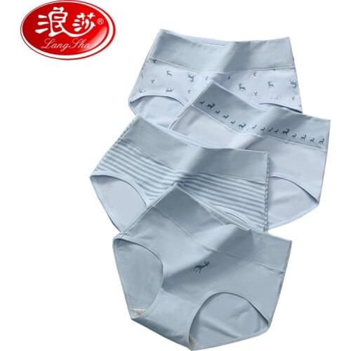 LANGSHA 4Pcs Womens Panties Soft Cotton High Waist Slimming Underwear Cute Print Seamless Briefs Sexy Breathable Girls Lingerie