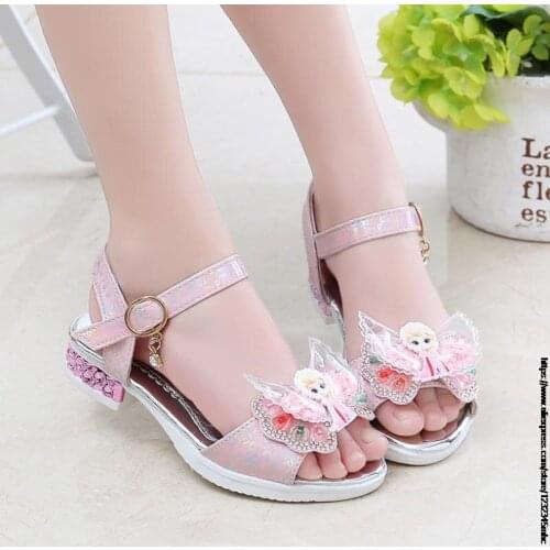 Disney Elsa girls princess shoes spring 2021 new childrens Korean crystal shoes little girl model show high heels birthday gift