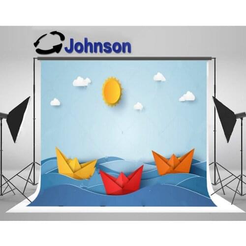 Ocean Boat Blue Sun Cloud photo backdrop High quality Computer print baby shower background