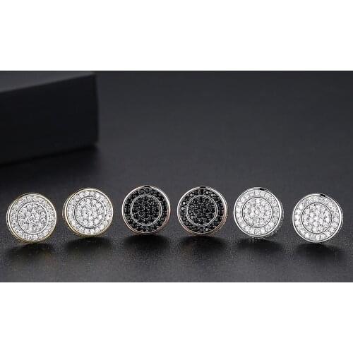 New Style Elegant Women Small Round Stud Earrings for Women Inlay Black AAA Cubic Zirconia Earring Charm Bride Wedding Jewelry