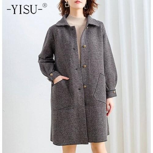 YISU 2021 Women Sweater Cardigan Lapel Single breasted Knitted Cardigan Coat Casual Sweater Cardigan Thick Long Windbreaker