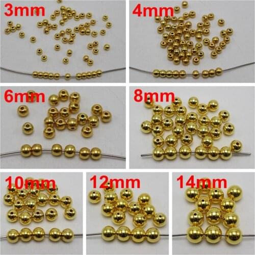 Golden Metallic Acrylic Smooth Round Beads 3mm 4mm 6mm 8mm 10mm 12mm 14mm
