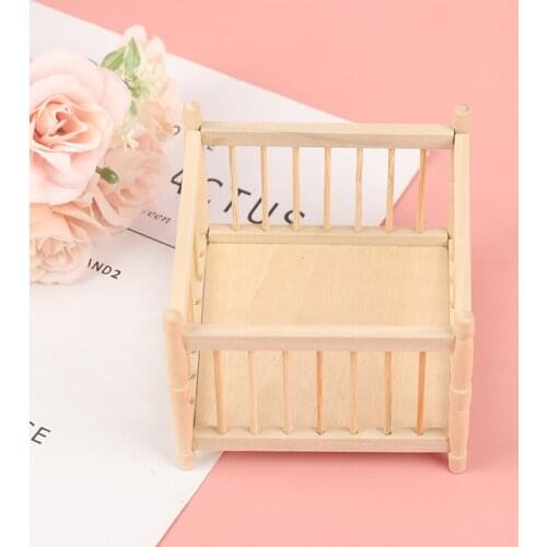 1Pc 1:12 DollHouse Miniature Wooden Baby Bed Dolls Furniture Accessories Toys