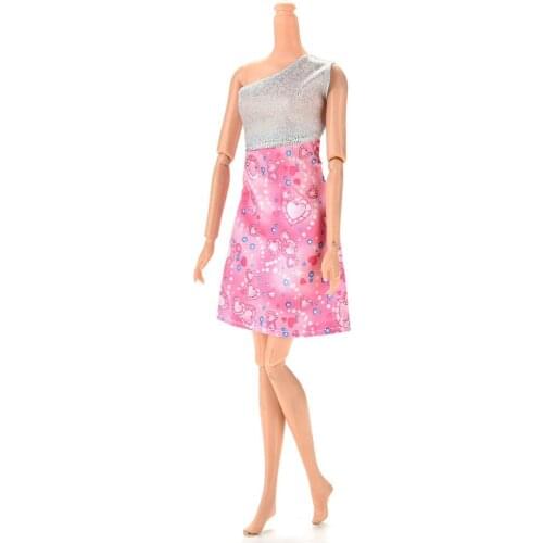 1 Pc New Arrival One Shoulder Cute Heart Printed Patchwork Dress for Dolls Party Doll Clothes 14cm Dresses