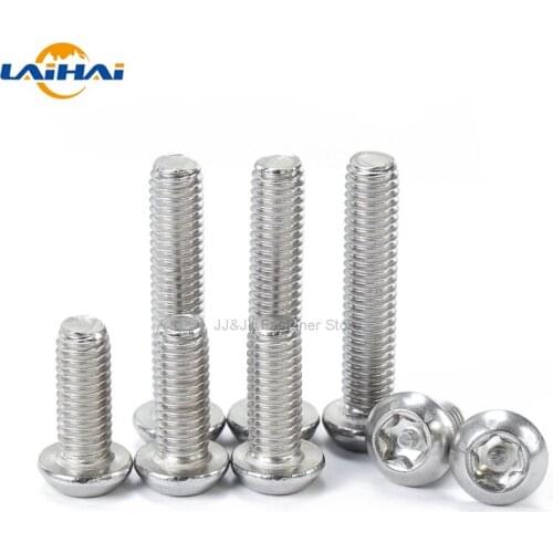 10/50x M2.5 M3 M4 M5 M6 304 stainless steel Six Lobe Torx Button Round Head with Pin Tamper Proof Anti Theft Security Screw Bolt