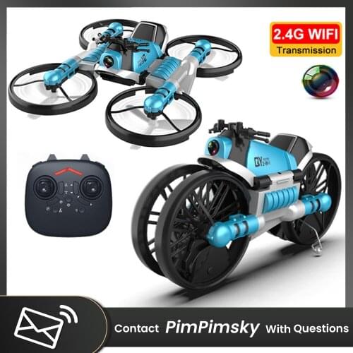2in1 RC Drone 2.4G Deformation Motorcycle Folding Quadcopter Aerial Photography Remote Control Land-air Model Electric Toys Gift