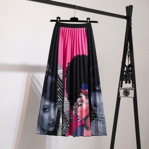 2020 NEW Pleated Skirt Women Print Elastic Women Skirt Big Swing Party Holiday high waist skirt Pleated skirt streetwear
