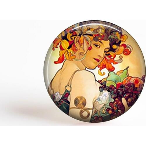 5Pcs/lot 25mm Round Glass Cabochon Autumn Harvest Art Pendant Alphonse Mucha Jewelry Pendant Fashion Accessories