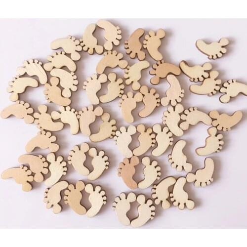 50Pcs Feet Pattern Natural Wooden Scrapbooking Craft For Embellishments Handmade Diy Handicraft Decor 19x14mm