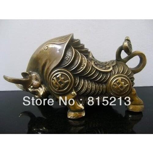 Free Shipping bi00117 EUF EN BRONZE EN LAITON TIBETAIN DE BULL DE STATUE