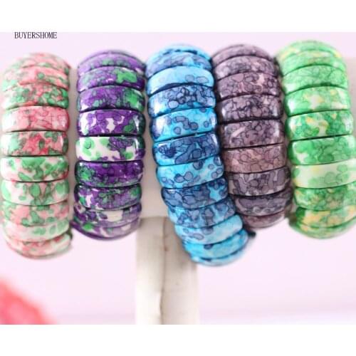 BUYERSHOME Hot Women Jewelry Stretch 10X25X8MM Natural Beads Brown Pink Green Purple Yellow Ocean Stone Bracelet 7" 1Pcs