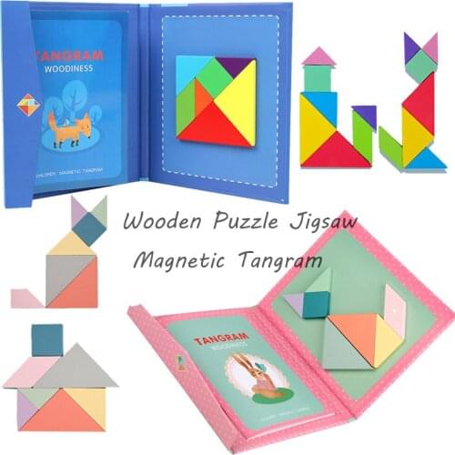 Montessori Wooden Puzzle Baby Toys 3D Puzzle Book Magnetic Tangram Jigsaw Puzzles Clever Board For Kids Children Educational Toy