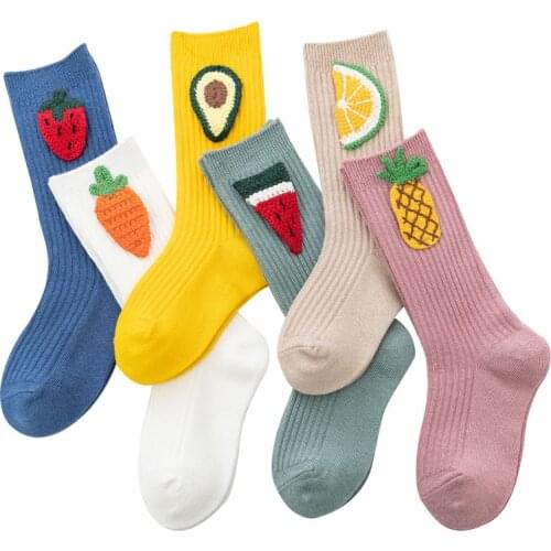Children Cute Cotton Socks Avocado Lemon Watermelon Fruit Printed Long Socks Baby Toddler Girls Knee High Socks Kids Tube Socks